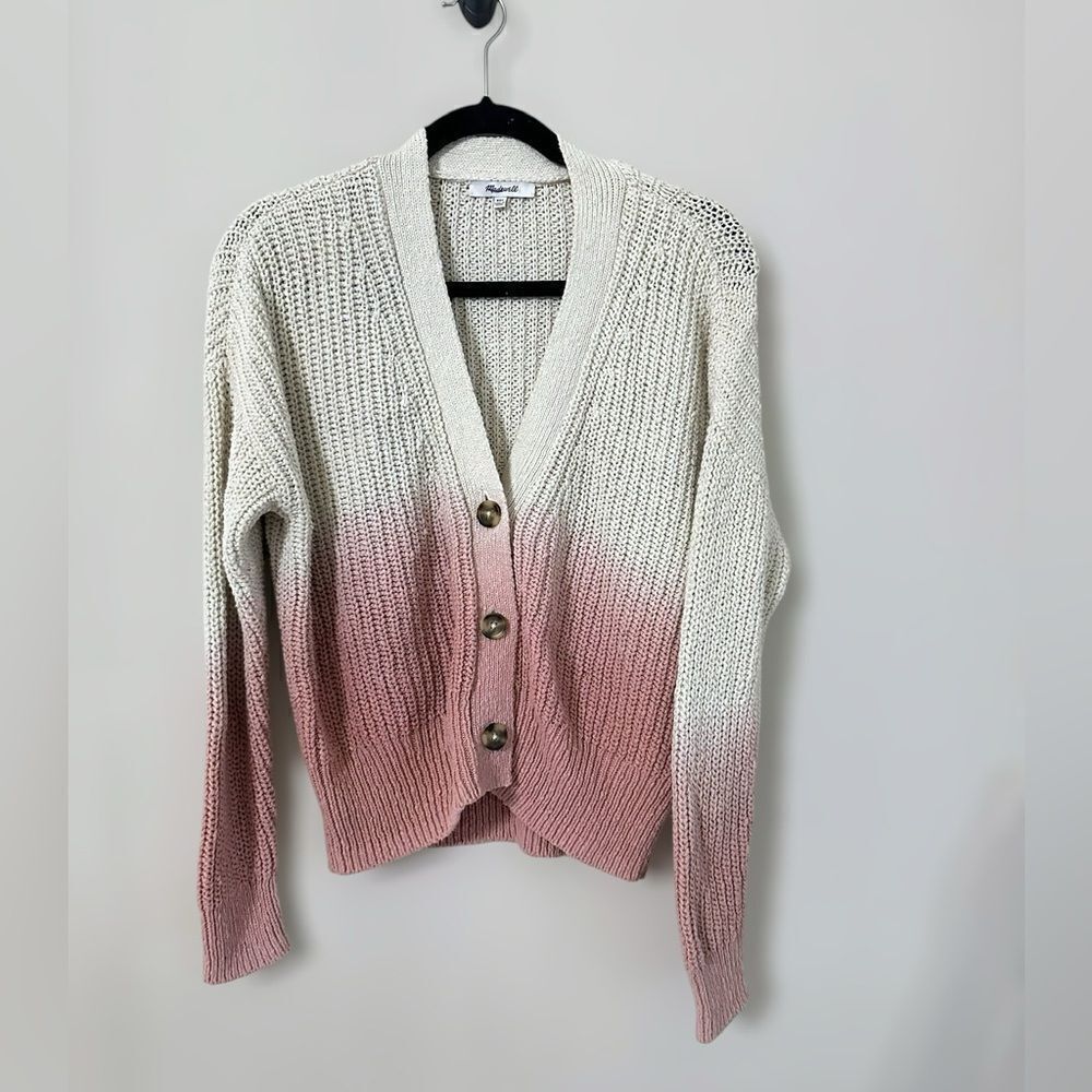 Women's Pink and Cream Cardigan Sweater